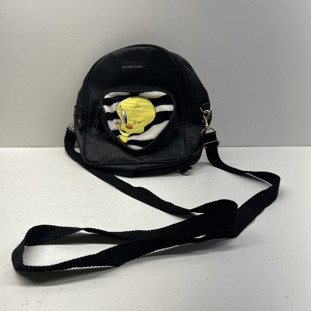 Vintage Looney Tunes Tweety Bird Mini Backpack Faux Fur Heart Pocket